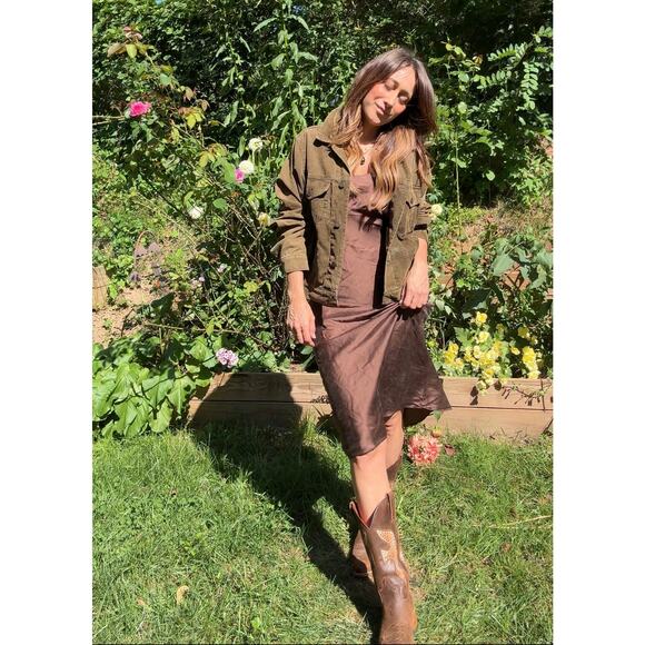 Vintage Silk Slip Dress / Espresso Brown 2000s / S-M - Picture 2 of 6